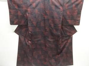 アンティーク　松皮菱模様織り出し手織り紬着物